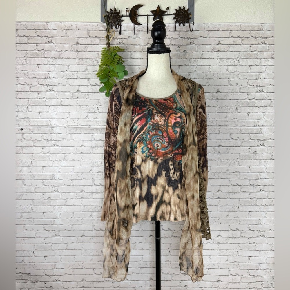 Vintage Y2K Boho Paisley Crochet Tie Dye Vest and Sweater Combo